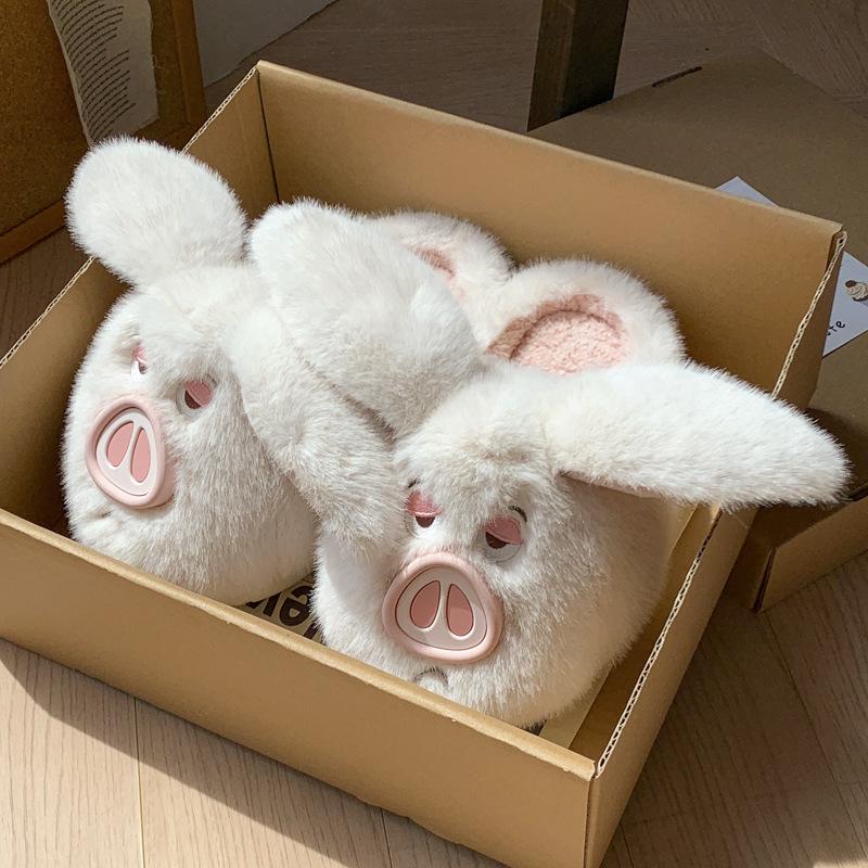 Women's Flying Pig Plush Cotton Slippers - 2025 Winter Edition: Non-slip, Thickened, and Warm.