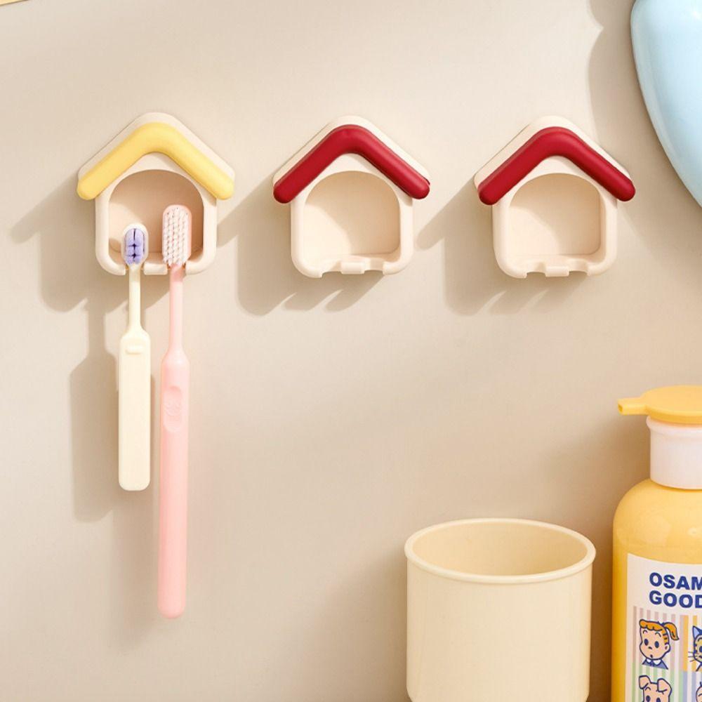 House Shape Wall Toothbrush Rack Cartoon Toothbrush Organizer Toothbrush Holder Bathroom Storage