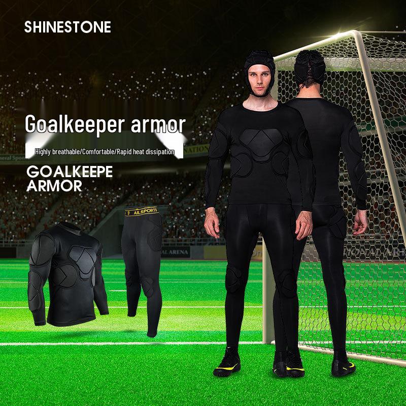 Thick Long Sleeve Goalkeeper Jersey Set with Knee Pads, Elbow Pads, and Helmet Armor