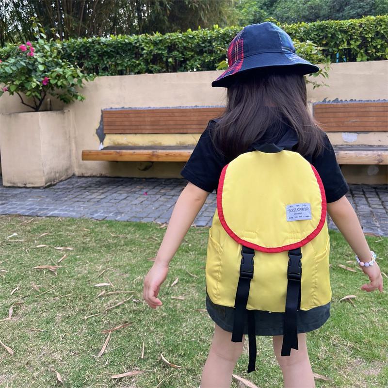 Solid Color Childrens Backpack Canvas Large Capacity Curved Shoulder Straps