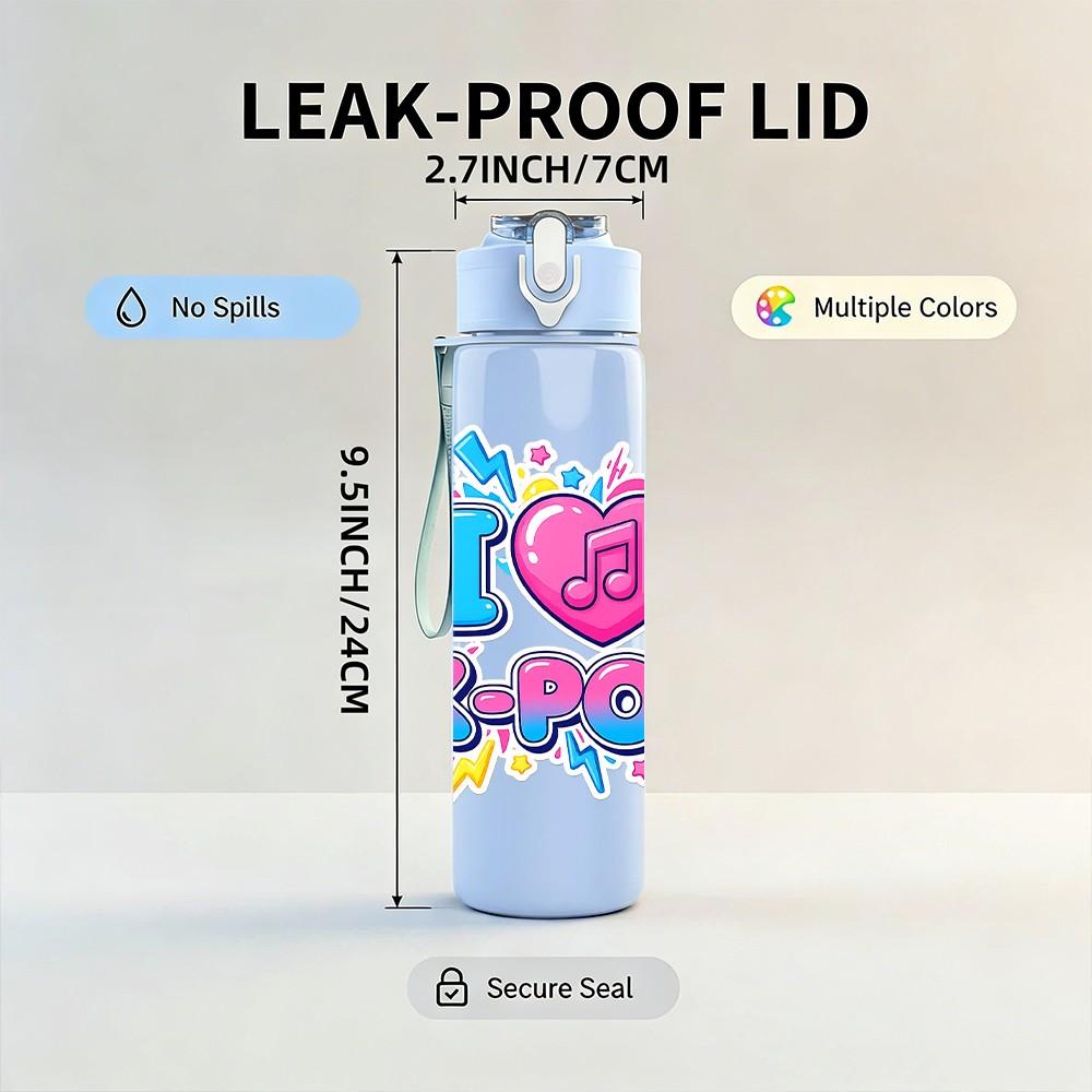 1PC I Love School Colorful Slogan Print 750ml Color Plastic Sports Water Bottle Leakproof Flip Straw Lid Suitable for Sports Office Home Use