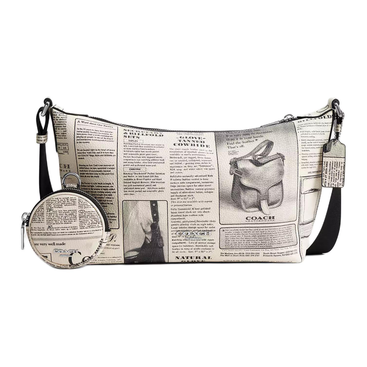 

Coach Finn Crossbody 25 With Small Pocket Newspaper Print Leather And Calfskin Medium Bag Women Crossbody Bag Silver Multicolor CDR22-SVCAH Basic Set (Bag+Dust Bag)