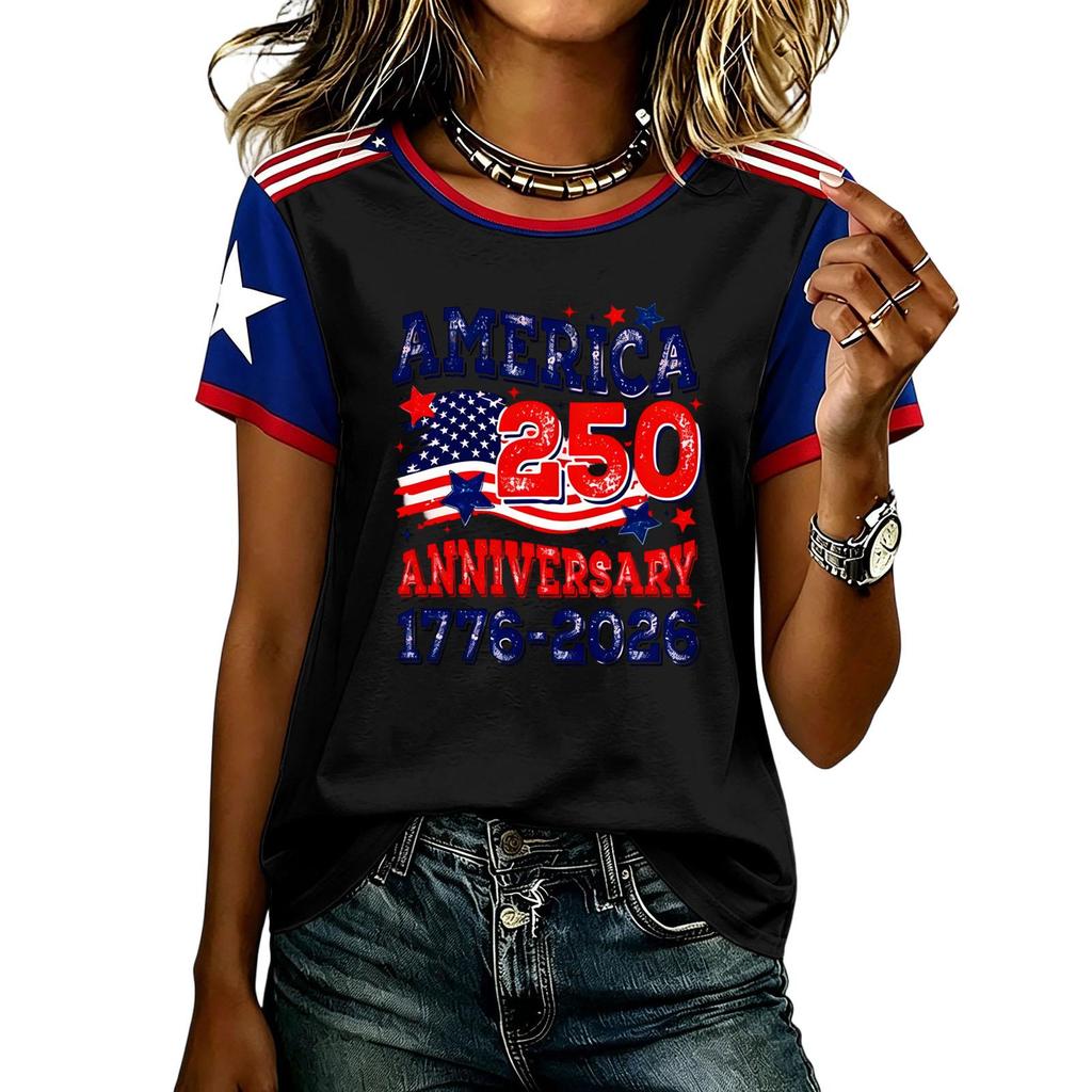 Casual Short Sleeve Graphic T Shirt for Men and Women American Anniversary Print Lightweight Comfortable Top