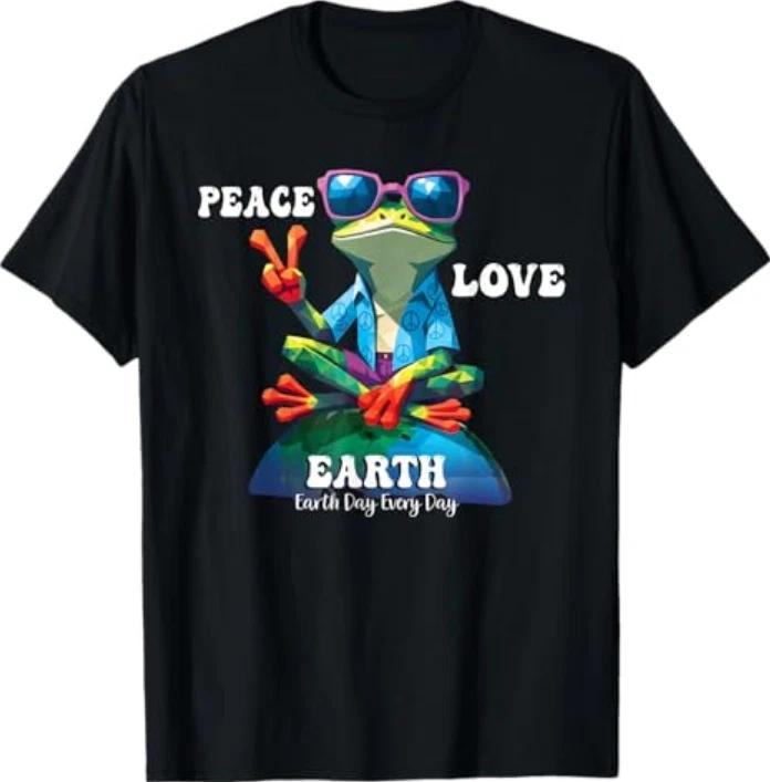 Peace Love Earth Day Frog Environunisextal Awareness Tshirt S