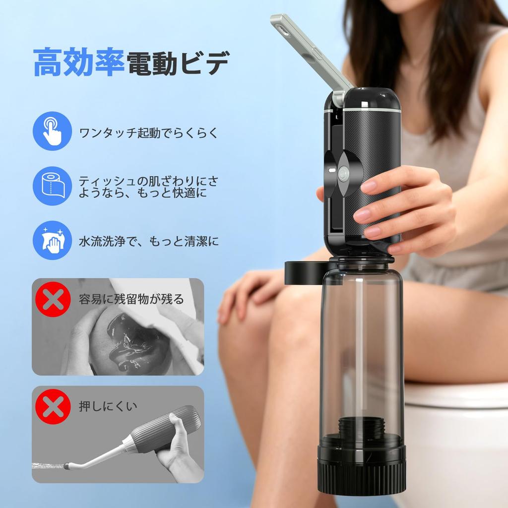Portable Washlet Bidet Set IPX6 Water Pressure Ideal for Travel and Emergency Charging Includes USB Cable Water Bottles Nozzle and Dedicated Storage