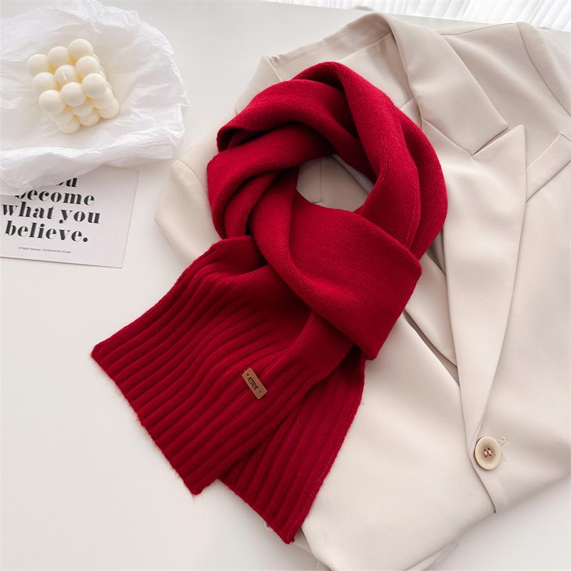 Korean Version Of Simple Soft Waxy Knitted Wool Scarf Medium And Long Shawl Scarf Versatile Warm And Cold Autumn And Winter Women