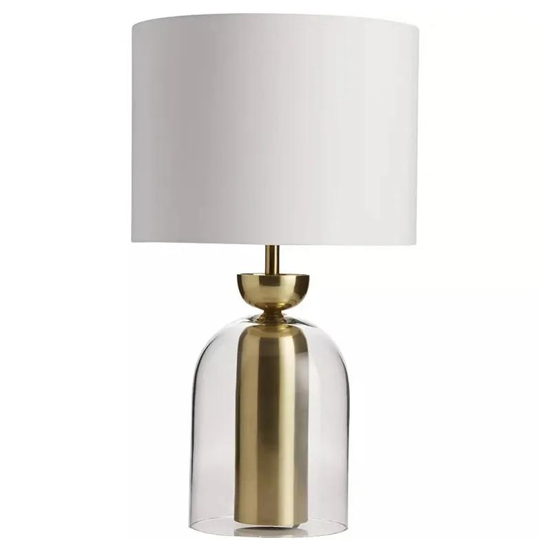 

Скандинавский арт-деко стеклянная основа тканевый абажур настольная лампа для отеля спальня гостиная дизайнер вилла прикроватный светодиодный светильник белый