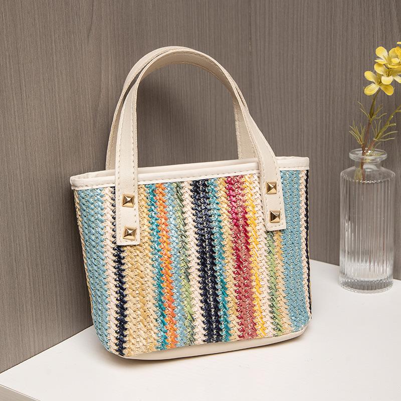Fresh Pastoral Color Woven Handbag Mini Tote Bag Mobile Phone Bag Fashionable Versatile Shoulder Messenger Bag