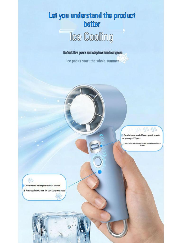 Portable High-Speed 100-Speed USB Rechargeable Handheld Fan with Strong Wind Turbine