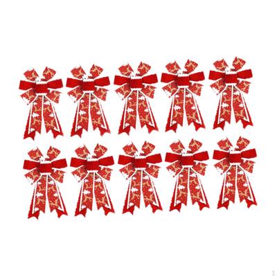 10x Christmas Ribbon Bows Tree Decoration 6 Sides Pendant for Wedding