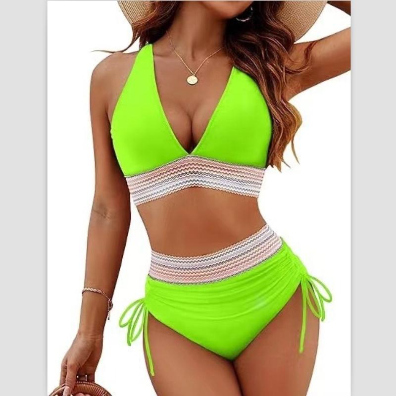 Summer Women Sexy Beachwear Bikini Set Two-Piece Color Block Strappy Swimsuit Swimwear Bathing Suit 17 Colors S-2XL