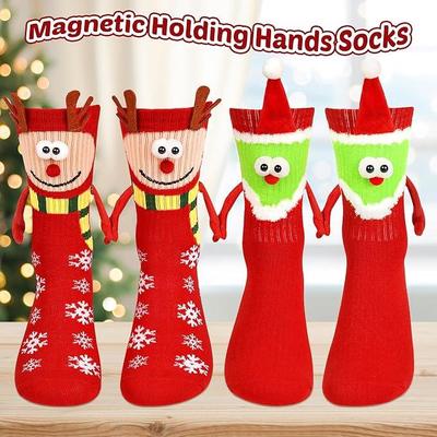 Christmas Cartoon Magnetic Hand-Holding Mid-Calf Socks for Women & Couples