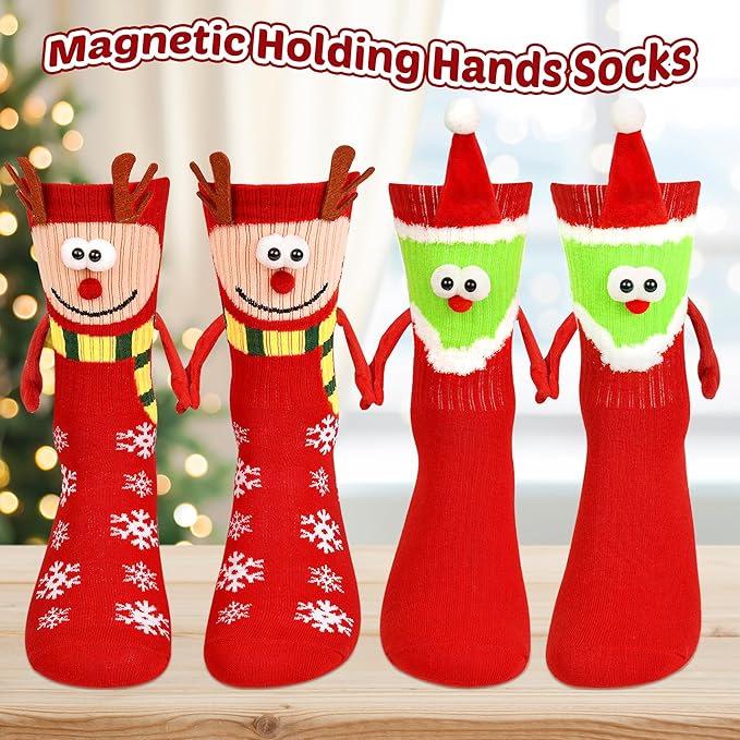 Christmas Cartoon Magnetic Hand-Holding Mid-Calf Socks for Women & Couples
