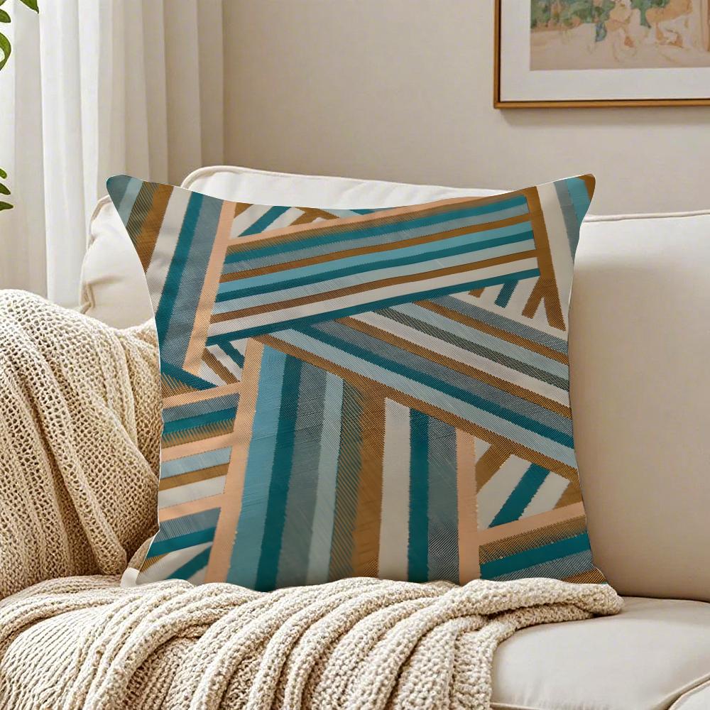 Simple Geo Inlay Pattern Pillow Case Double-Sided Plush Sofa Cushion Covers Organic Breathable Invisible Zipper
