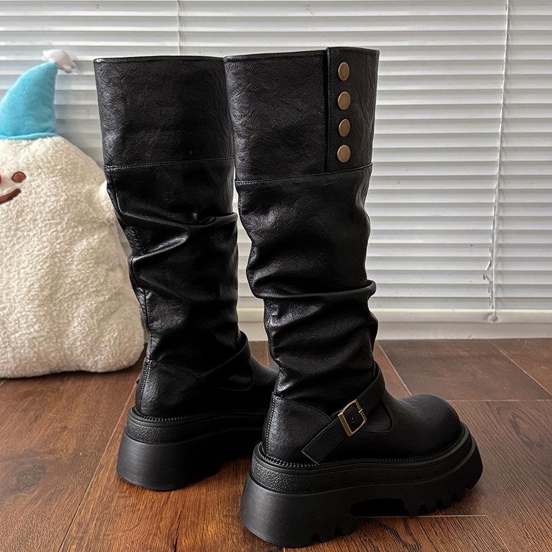 Women's thick bottom heightening thin fall and winter lightweight commuting hiking non-slip shock-absorbing fashion versatile casual high boots