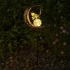 Fairy Moon Solar Garden Stake Light, Waterproof Half Moon LED Pathway Decor, Crackle Glass Ball LED Light, Metal Crescent Lamp for Outside Yard Patio