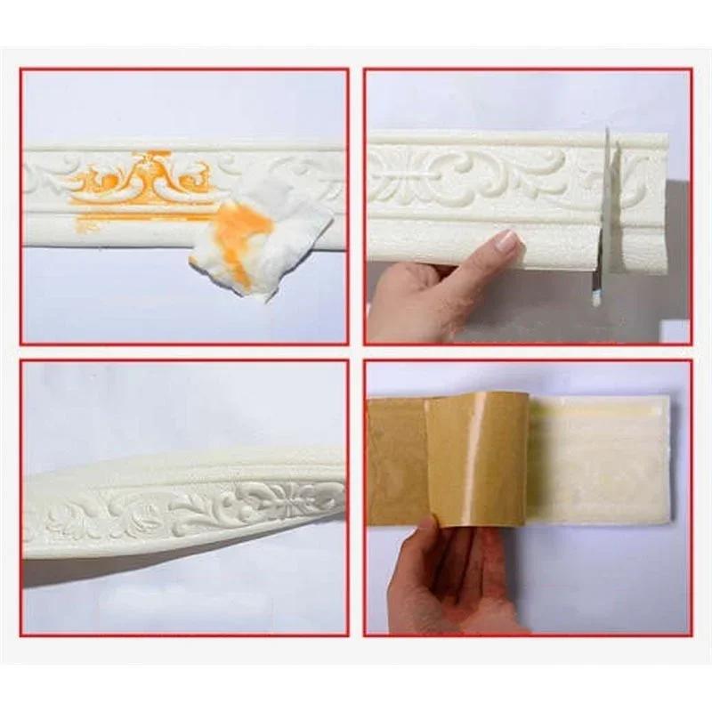 3D Foam Wall Stickers Self Adhesive Waterproof Baseboard Wallpaper Border Wall Sticker Living Room Bedroom Home Wall Decorations