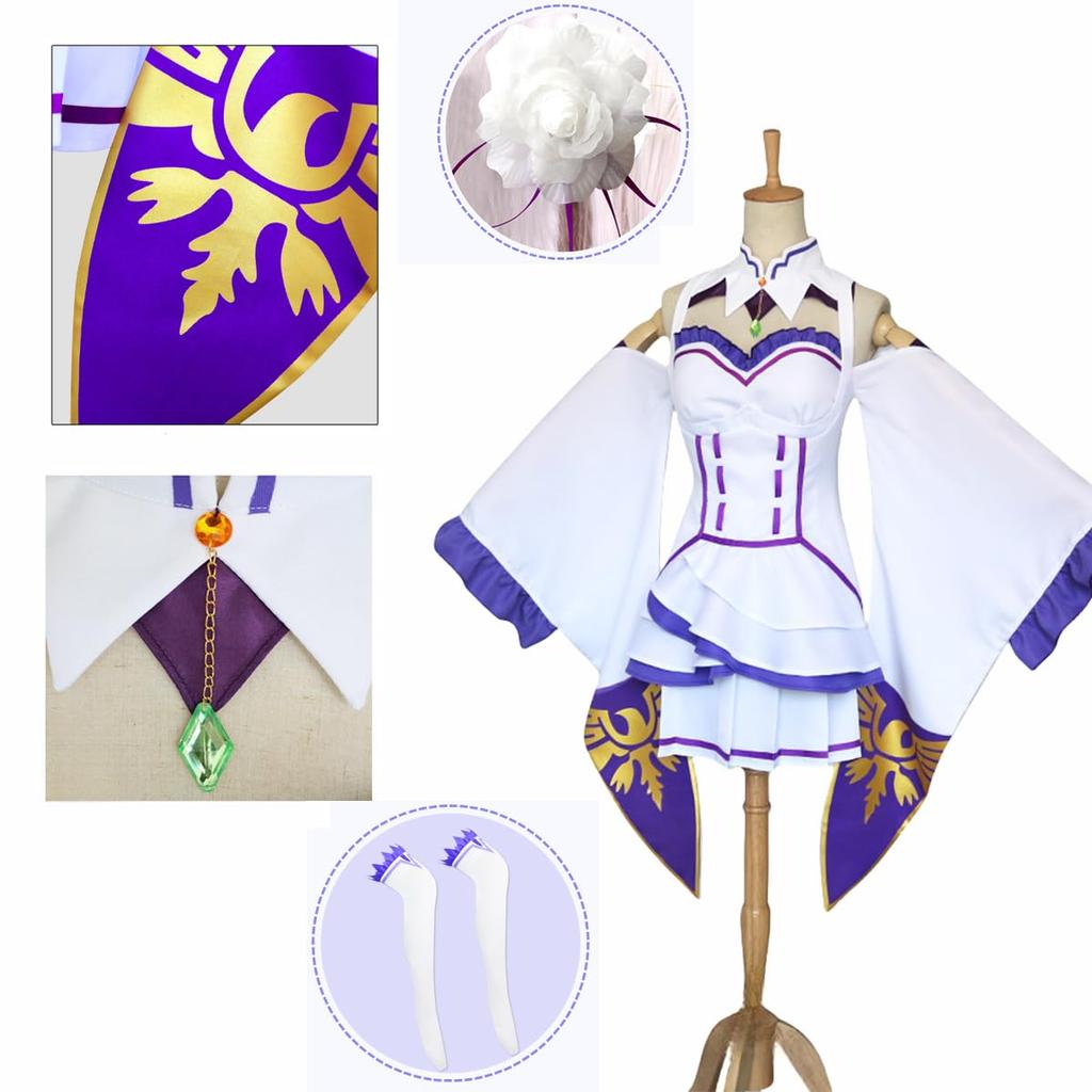 Life in Another Cosplay Costume with Maid Emilia Cosplay Costume for Anime Stage Christmas [ZOMOZO] ReZERO -Starting World- Wig, Rem/Ram Costume,