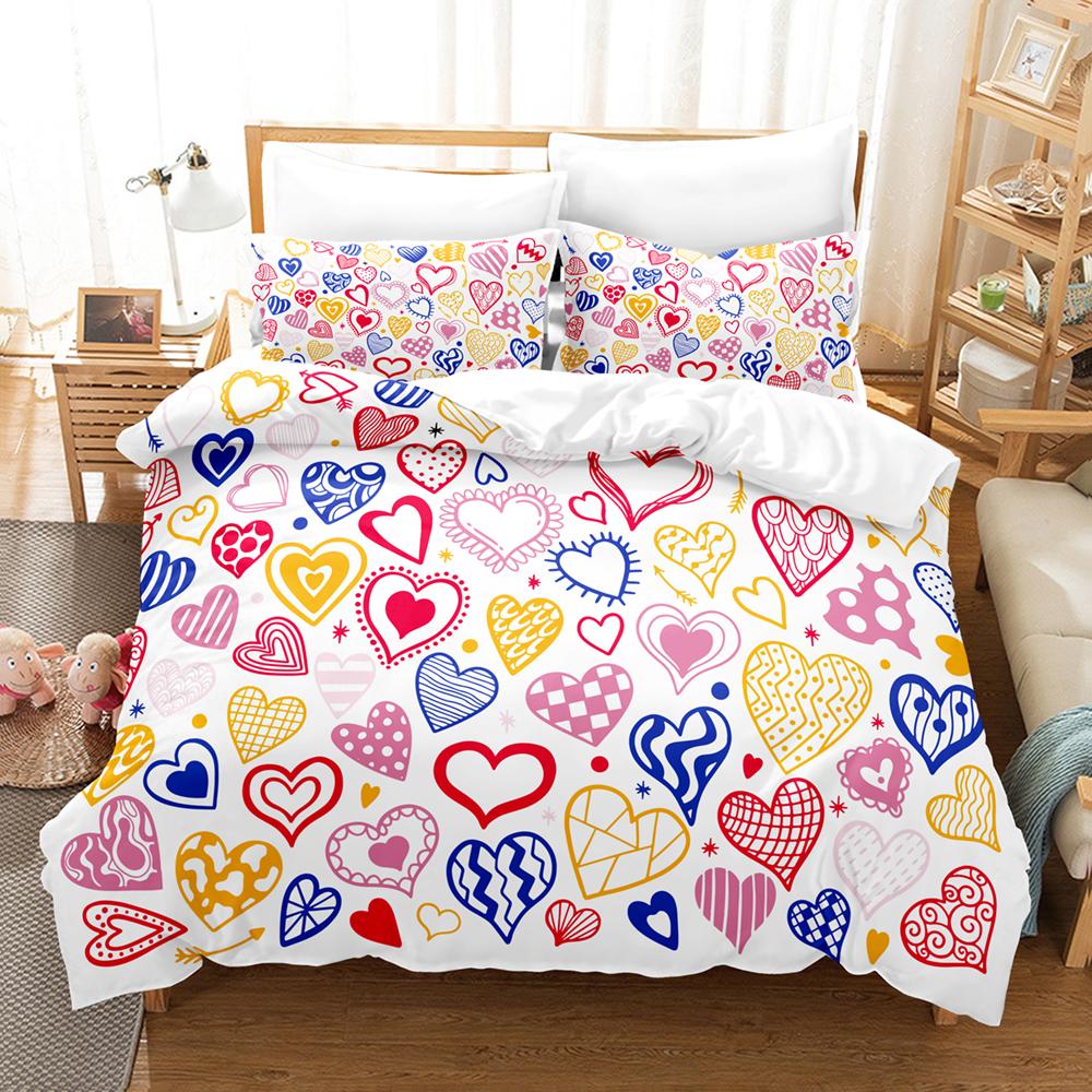 Bedding Set Pink Love Heart Duvet Cover Boy, Kid's Fashion Quilt Cover Girls Room Cute Sweets Bedding King/Queen Duvet Cover Set
