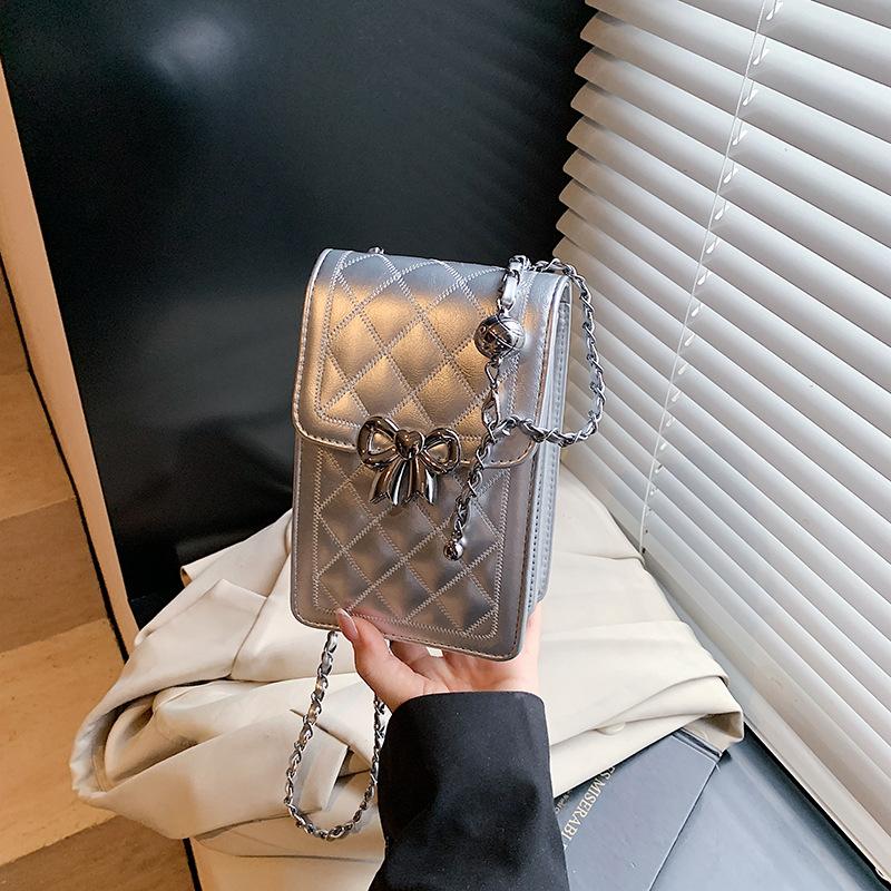 2025 summer new mini square bag women's chain mobile phone bag rhombus embroidery thread fashion shoulder bag messenger bag