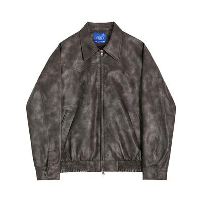 Giacca Corta in Pelle Retrò da Uomo Giacca Primaverile Larga con Revers Stile Coreano Giacca Trendy