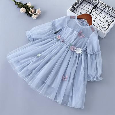 Bär Mädchen Kleid Frühling Herbst Langarm Cartoon Gedruckt Prinzessin Süße Mesh Garn Kinder Kleidung