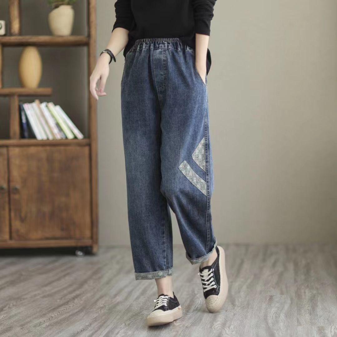 

Винтажные женские джинсы больших размеров, повседневные шаровары, эластичные женские брюки свободного покроя с талией 3XL
