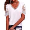 Mode Sommer Spitze Spleißen Damen T-Shirt Locker V-Ausschnitt Lässig Übergröße Süß Kurzarmshirt Büro Elegant Lässig Einfarbig Tops