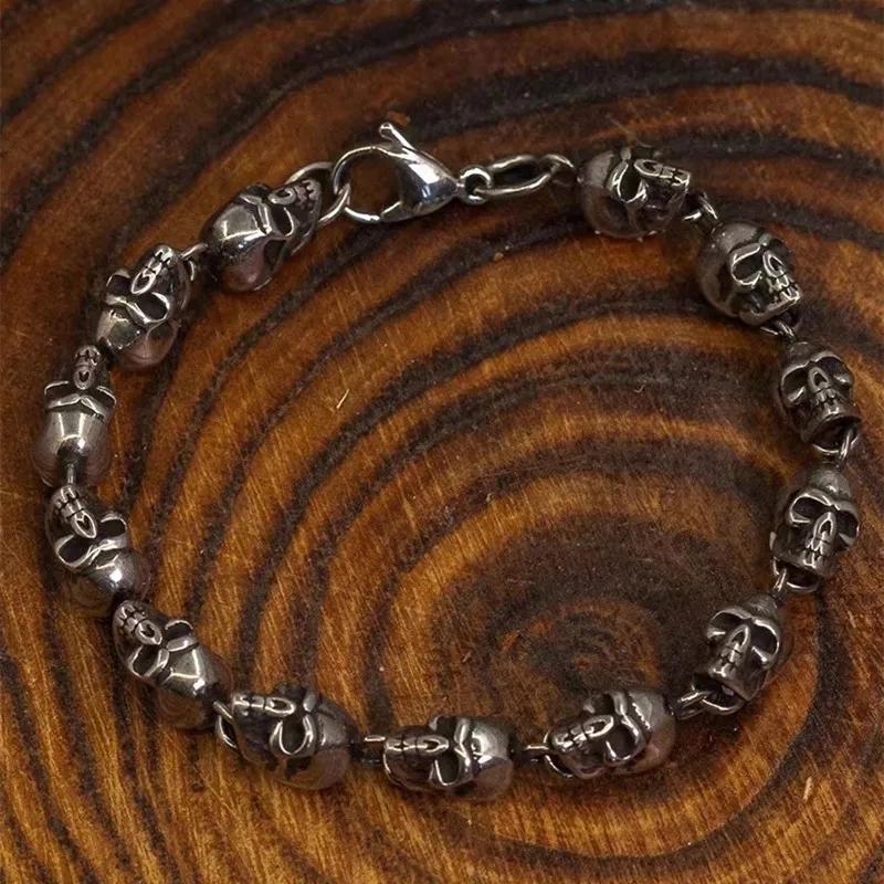 Vintage Gothic Full Skull Bracelet Men's Motorcycle Riding Rock Bike Hip Hop Punk Jewelry Halloween Gift