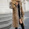 Women's Autumn and Winter New Leopard Print Suit Collar Long Imitation Fur Jacket Thermal Coat