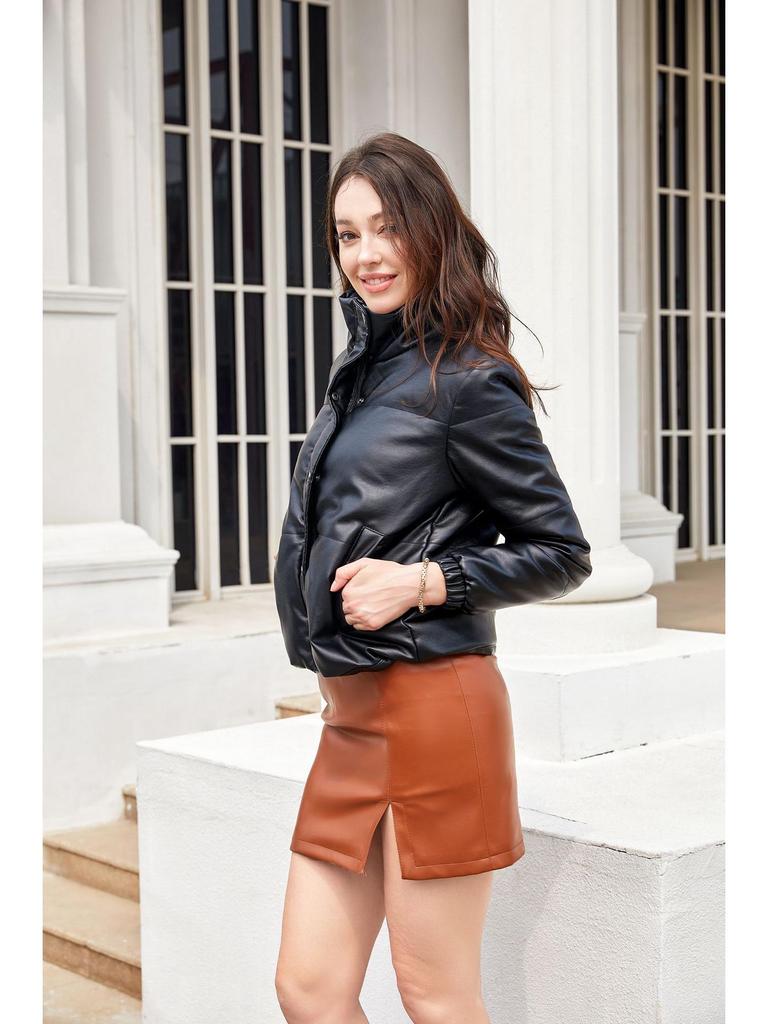 Neue Damen Europäische/Amerikanische Kurze Lederjacke - Herbst/Winter Verdickter Baumwollmantel