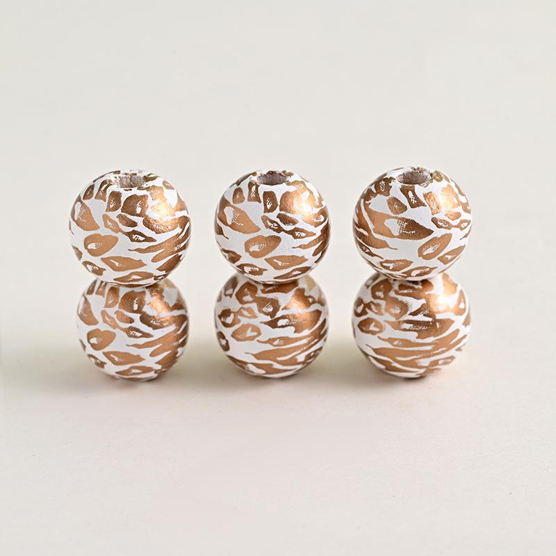 Деревянные бусины с принтом животных Леопардовый принт Деревянные россыпные бусины Узор зебры Круглые бусины Сделай сам Плетеные деревянные бусины с бахромой на пеньковой веревке 16mm