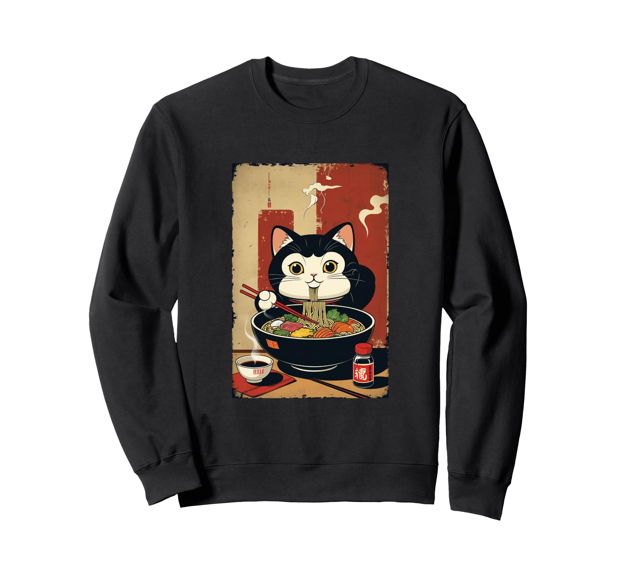 

lucky ramen soup cat lucky charm sweatshirt Maneki-neko чёрный