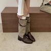 New retro style belt buckle suede splicing western knight boots women's thin thick heels but knee boots