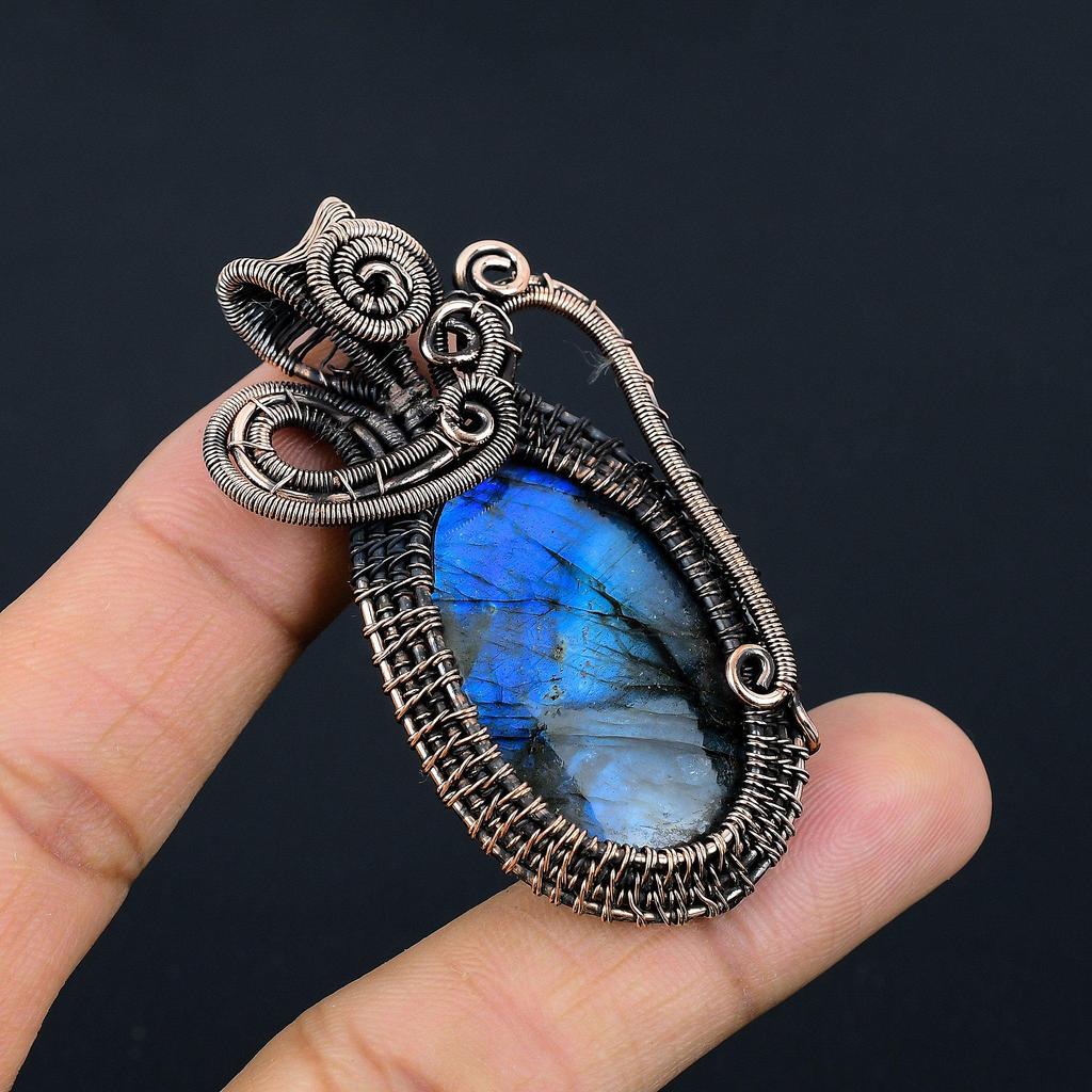 Blue Flash Labradorite Handmade Pendant, Natural Gemstone Jewelry, 999 Copper Wire Wrapped Pendant Jewelry, For Gift