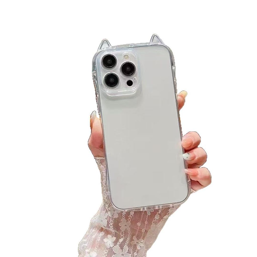 The New Cat Ear Soft Shell TPU Phone Case Is Suitable for Iphone16promax and IPhone 15. Transparent Protective Case 14