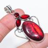 Natural Red Labradorite, Garnet 925 Sterling Silver Jewelry Pendant 2.40" w4R43