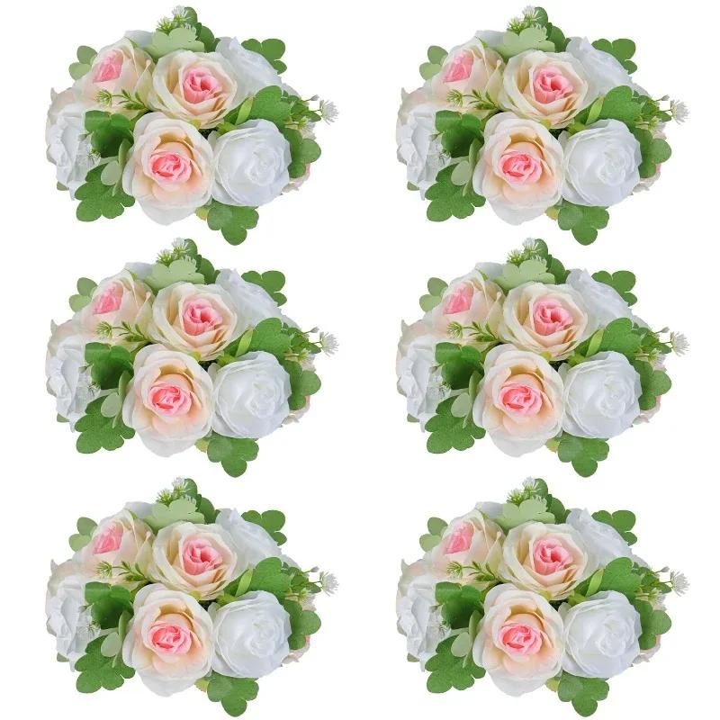 6Pcs Artificial Flowers Centerpiece Table Decorations Rose Ball for Weddding Floral Arrangements Bouquet for Party Home Decor