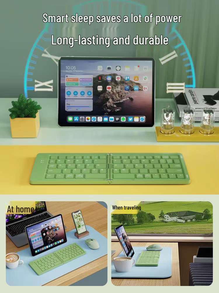Macaron Color Foldable Bluetooth Keyboard with Phone Stand for Mobile and Tablet.