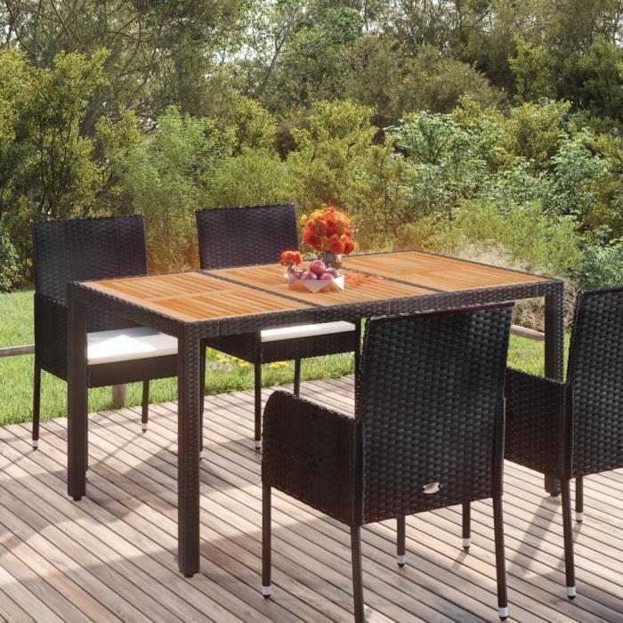 VidaXL Garden Table Wood Top Black 150x90x75 Cm Woven Resin 319901