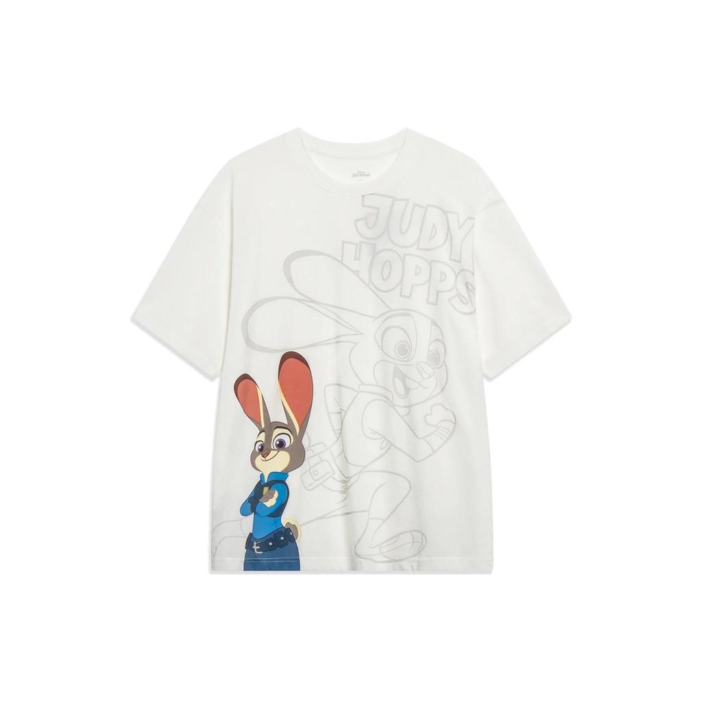Li-Ning X Disney Zootopia Cartoon Print Casual Short Sleeve T-Shirt Men Tops Off-White AHST271-4
