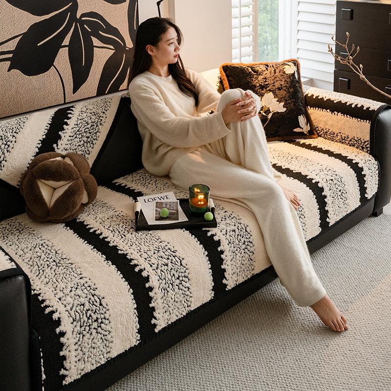 Shu Cotton Velvet Sofa Cushion Autumn And Winter Non-Slip And Dirt-Resistant Seat Cushion Cross-Border  Thickened Plush Leather Sofa Cover Cover Cloth