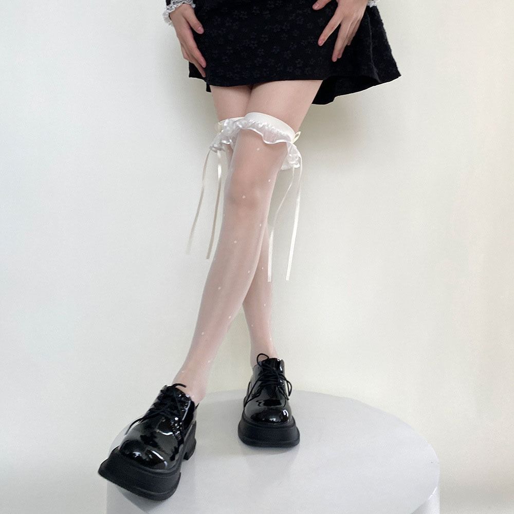 Costumes Polyester Ribbon Japanese JK Bow Stockings Female Hosiery Over Knee Socks High Tube Socks