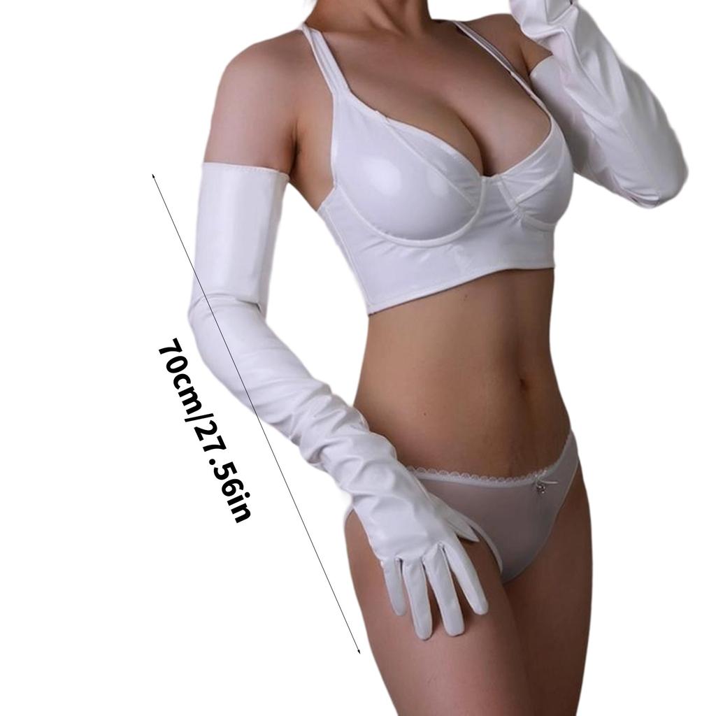 High Gloss Faux Leather Extra Long Gloves Various Shades For Style And Costume Play