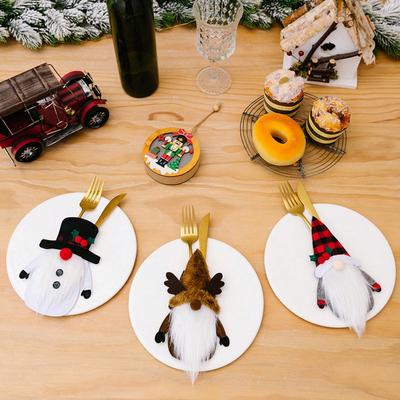 Christmas Tableware Holder Swedish Santa Gnome Knife Fork Pouch Bag for Xmas New Year Party Dinner Table Decoration Ornaments