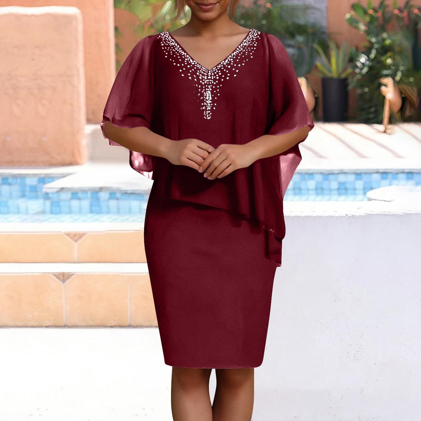 

Женское платье больших размеров, летнее, однотонное, повседневное платье с V-образным вырезом и рукавами средней длины XXXXXL винный