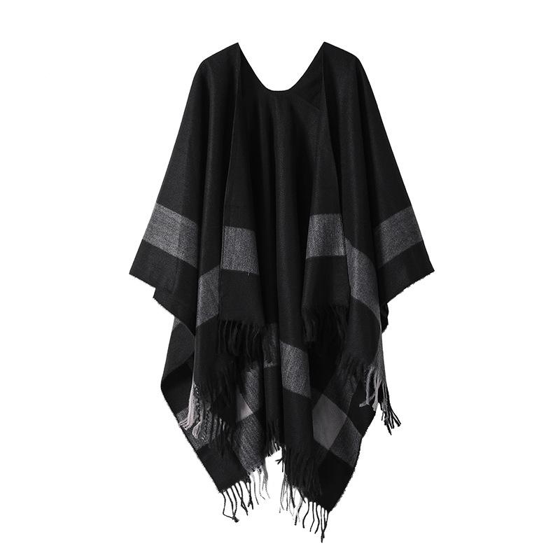 Striped Shawl Women'S Cloak Knitted Office Blanket Warm Fringed Cloak