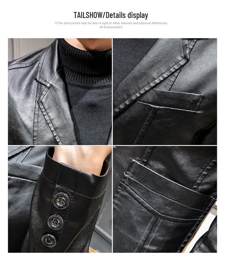 Men's Slim Fit Leather Suit Jacket - Autumn 2021 Casual Korean Style Lapel Design