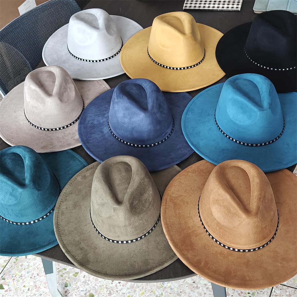 Winter Suede Wide-brimmed Fedora Hat for Women and Men Church Jazz Cap Panama Felt Hat Outdoor Windproof Hat Wholesale