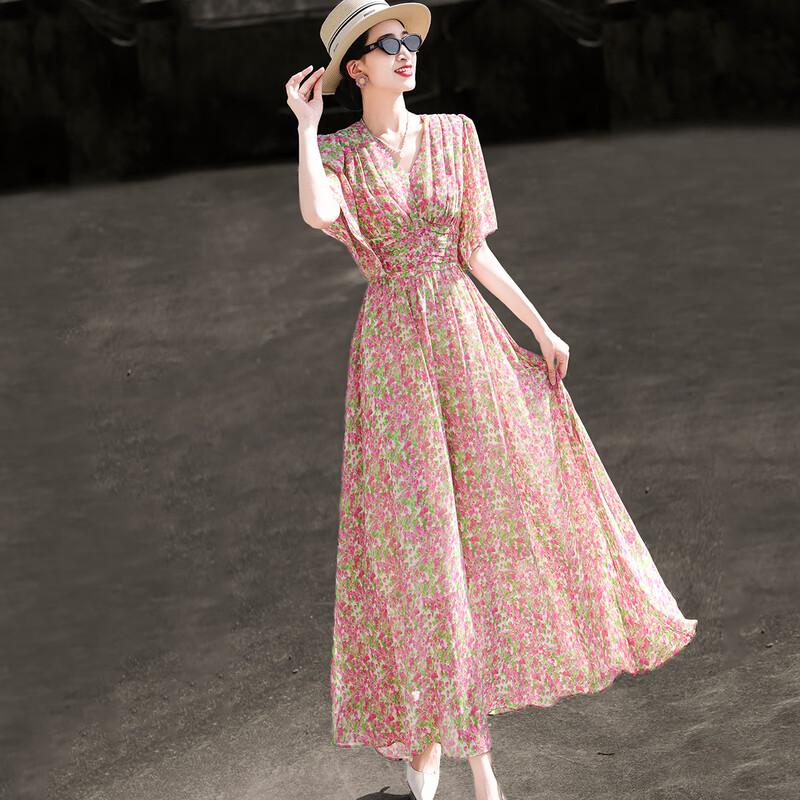 Lanser 2026 French Floral V-Neck A-Line Midi Dress S
